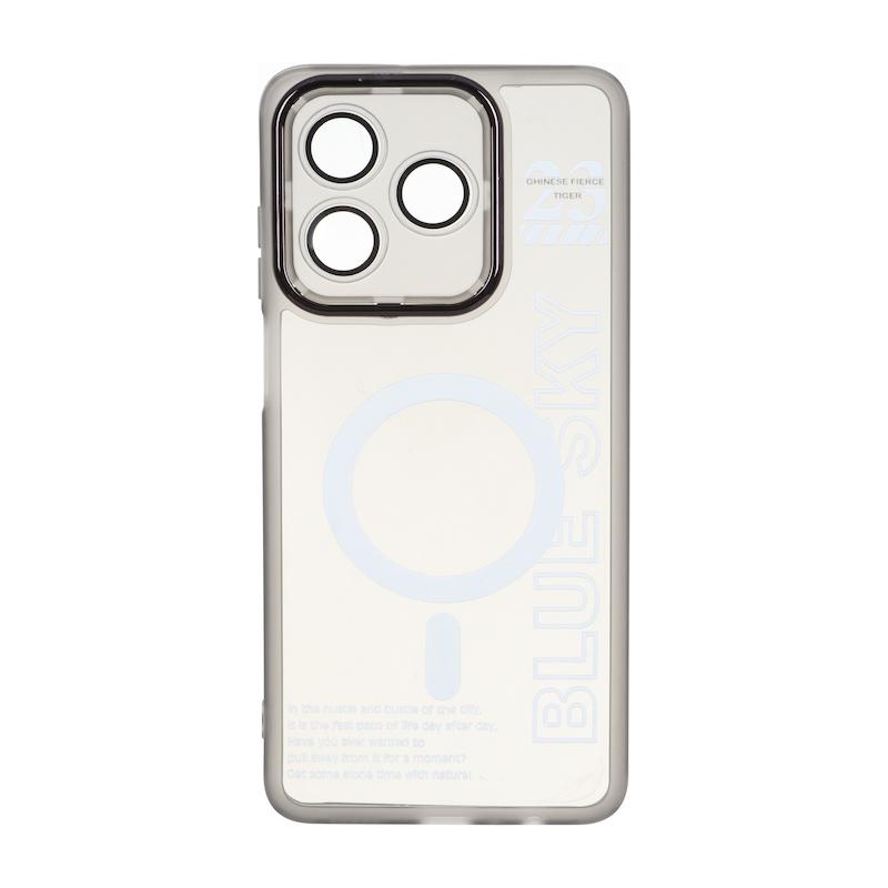 قاب گوشی Honor X5C آنر اورجینال متال کیس Metal طرح ژله ای شفاف طرح مگ سیف محافظ لنز دار خاکستری کد 180049