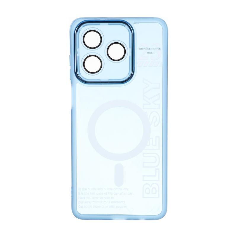 قاب گوشی Honor X5C آنر اورجینال متال کیس Metal طرح ژله ای شفاف طرح مگ سیف محافظ لنز دار آبی کد 180051