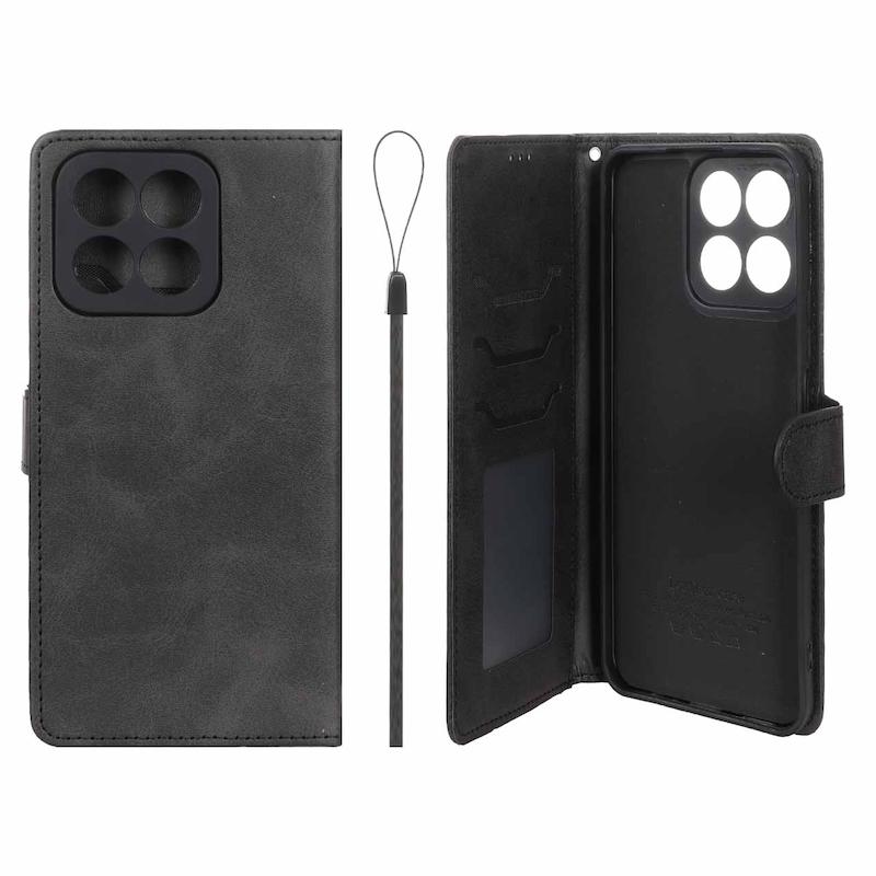 کیف گوشی Honor X7C آنر مگنتی طرح چرم کتابی محافظ لنزدار بنددار مشکی کد 180067