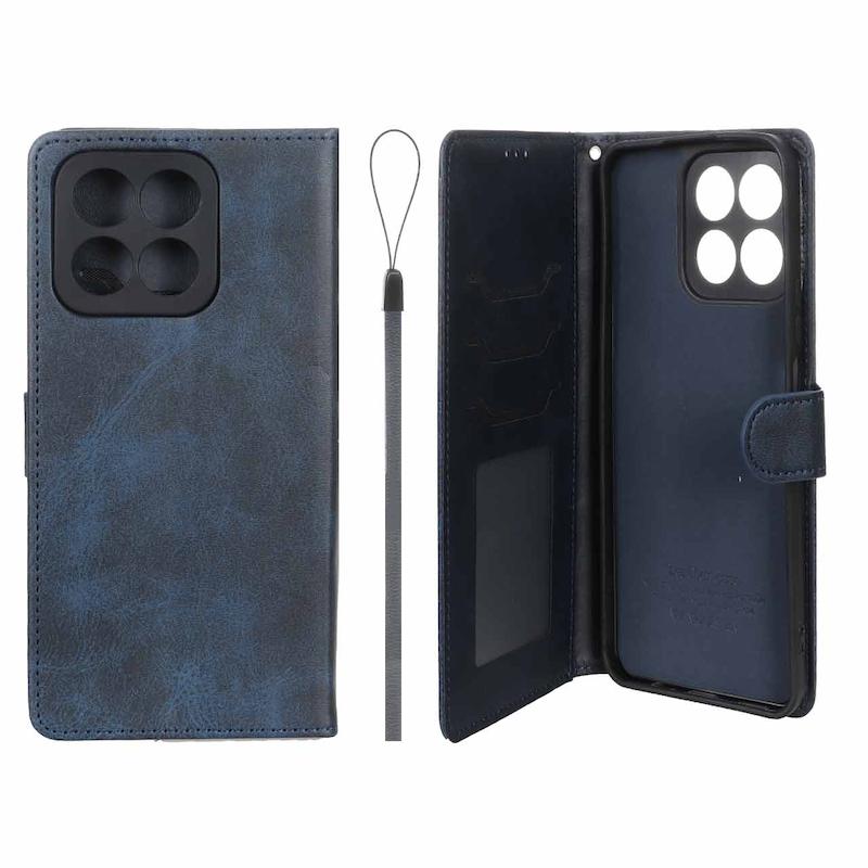 کیف گوشی Honor X7C آنر مگنتی طرح چرم کتابی محافظ لنزدار بنددار سرمه ای کد 180068