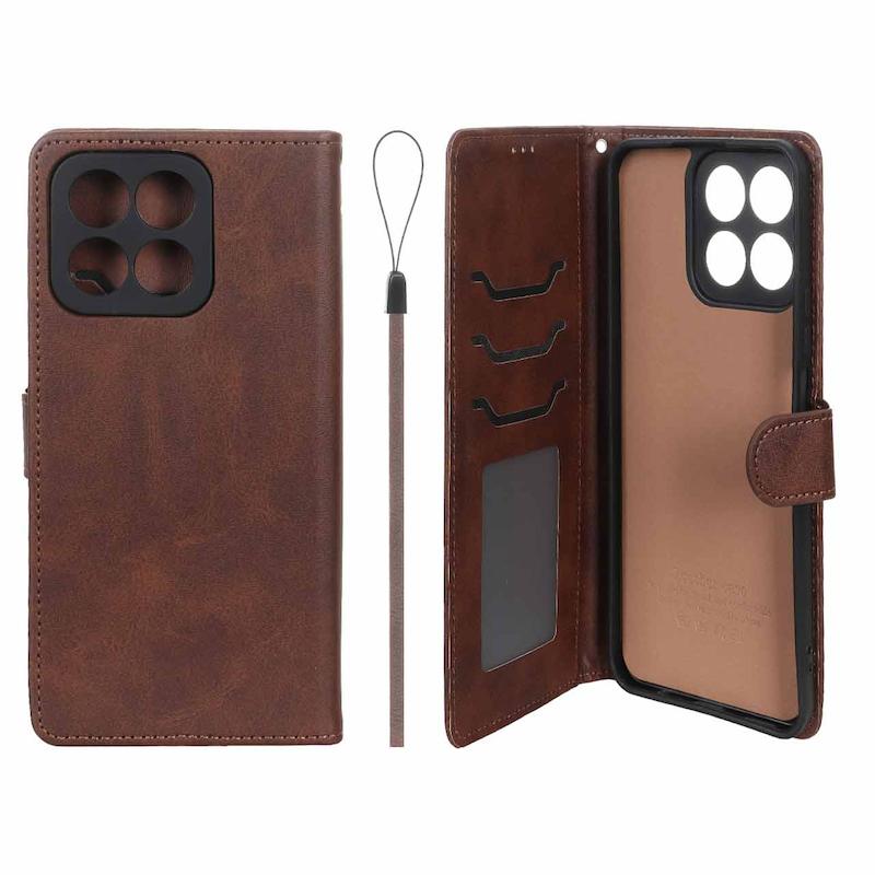 کیف گوشی Honor X7C آنر مگنتی طرح چرم کتابی محافظ لنزدار بنددار قهوه ای کد 180069