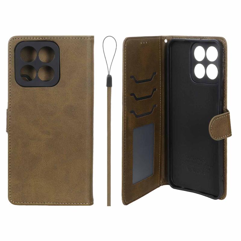 کیف گوشی Honor X7C آنر مگنتی طرح چرم کتابی محافظ لنزدار بنددار سبز زیتونی کد 180072