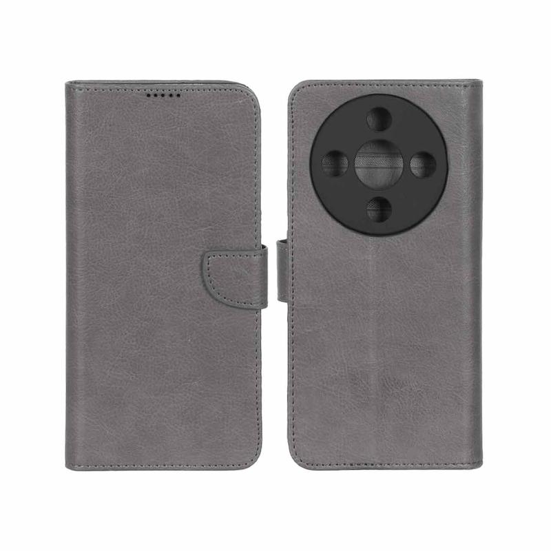 کیف گوشی Honor X9D آنر مگنتی طرح چرم کتابی محافظ لنزدار طوسی کد 180102