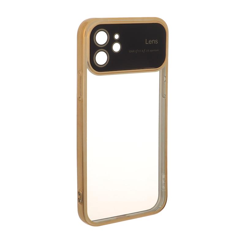 قاب گوشی iPhone 12 آیفون الکتروپلیتینگ ژله ای شفاف اورجینال Camera Lens محافظ لنز دار طلایی کد 180135
