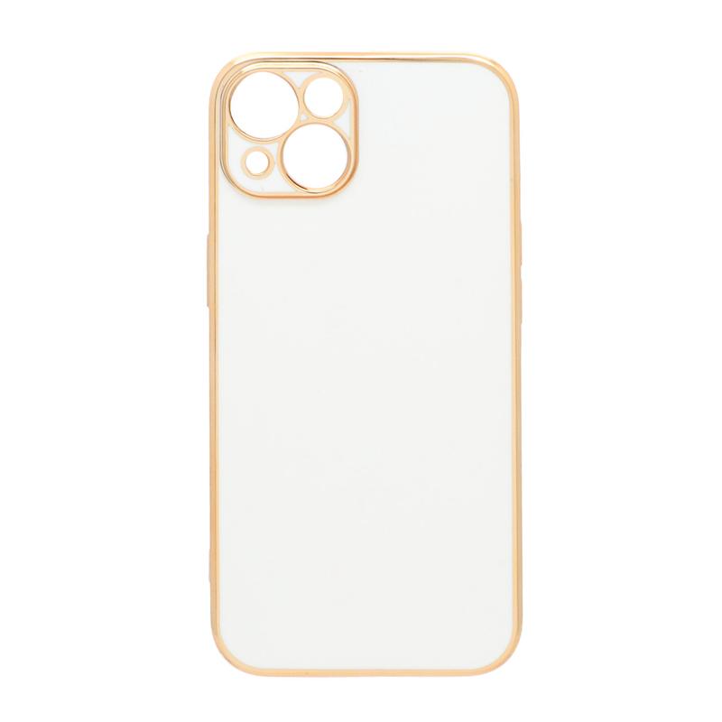 قاب گوشی iPhone 13 آیفون طرح ژله ای مای کیس گلد لاین دور طلایی محافظ لنز دار سفید کد 180139