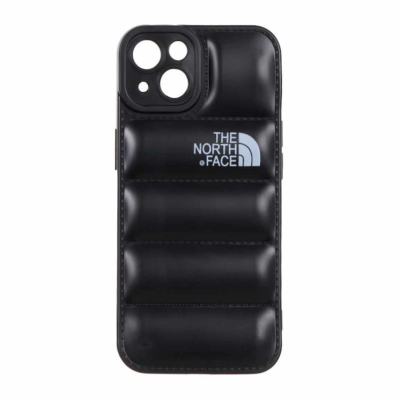 قاب گوشی iPhone 13 آیفون سیلیکون ژله ای پافر PC فانتزی زیر بسته محافظ لنز دار طرح THE NORTH FACE مشکی کد 180142