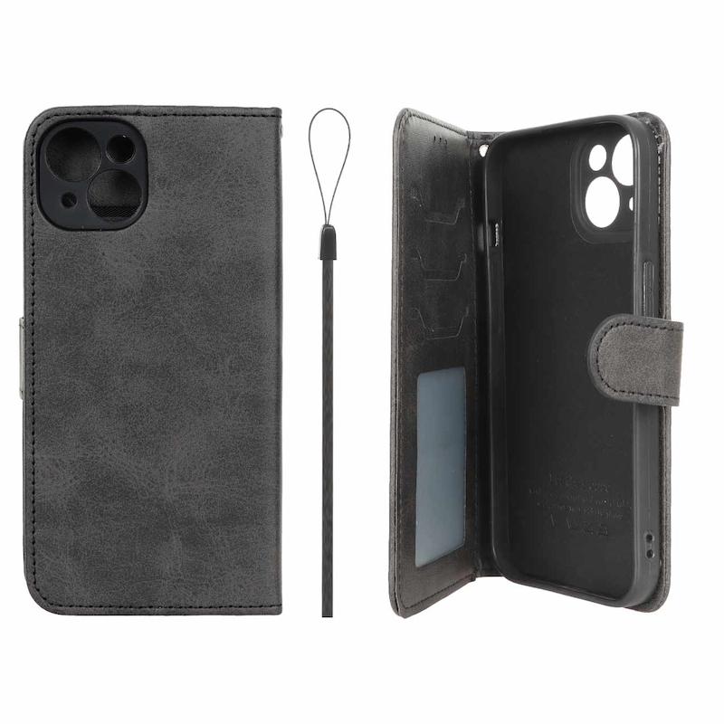 کیف گوشی iPhone 13 آیفون مگنتی طرح چرم کتابی محافظ لنزدار بنددار مشکی کد 180143