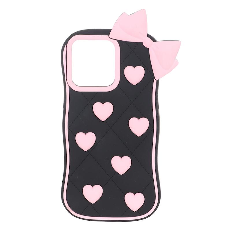 قاب گوشی iPhone 14 Pro Max - iPhone 15 Pro Max آیفون سیلیکونی پاک کنی طرح پاپیون قلبی صورتی برجسته مشکی کد 180152