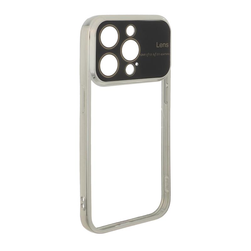 قاب گوشی iPhone 15 Pro آیفون الکتروپلیتینگ ژله ای شفاف اورجینال Camera Lens محافظ لنز دار نقره ای کد 180156
