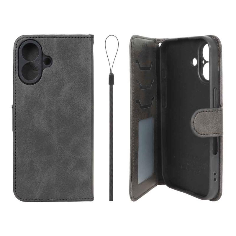 کیف گوشی iPhone 16 آیفون مگنتی طرح چرم کتابی محافظ لنزدار بنددار مشکی کد 180164