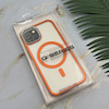 قاب گوشی iPhone 13 - iPhone 14 آیفون اورجینال لاکچری فول طلقی مگ سیف دار Q Series لنز فلزی نارنجی کد 163878