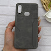 قاب گوشی Galaxy A10S سامسونگ چرمی دوخت جاکارتی دار کربنی Slim Wallet Case خاکستری کد 164319