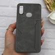 قاب گوشی Galaxy A10S سامسونگ چرمی دوخت جاکارتی دار کربنی Slim Wallet Case خاکستری کد 164319