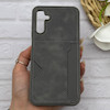 قاب گوشی Galaxy A14 سامسونگ چرمی دوخت جاکارتی دار کربنی Slim Wallet Case خاکستری کد 164323