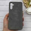 قاب گوشی Galaxy A14 سامسونگ چرمی دوخت جاکارتی دار کربنی Slim Wallet Case خاکستری کد 164323