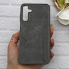 قاب گوشی Galaxy A15 سامسونگ چرمی دوخت جاکارتی دار کربنی Slim Wallet Case خاکستری کد 164324