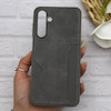 قاب گوشی Galaxy A16 سامسونگ چرمی دوخت جاکارتی دار کربنی Slim Wallet Case خاکستری کد 164328
