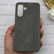 قاب گوشی Galaxy A17 سامسونگ چرمی دوخت جاکارتی دار کربنی Slim Wallet Case خاکستری کد 164331