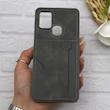 قاب گوشی Galaxy A21S سامسونگ چرمی دوخت جاکارتی دار کربنی Slim Wallet Case خاکستری کد 164337