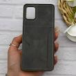 قاب گوشی Galaxy A31 سامسونگ چرمی دوخت جاکارتی دار کربنی Slim Wallet Case خاکستری کد 164340