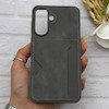 قاب گوشی Galaxy A37 سامسونگ چرمی دوخت جاکارتی دار کربنی Slim Wallet Case خاکستری کد 164343