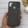 قاب گوشی Galaxy A11 - M11 سامسونگ چرمی دوخت جاکارتی دار کربنی Slim Wallet Case خاکستری کد 164358