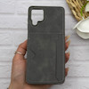 قاب گوشی Galaxy A12 - M12 سامسونگ چرمی دوخت جاکارتی دار کربنی Slim Wallet Case خاکستری کد 164363