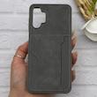 قاب گوشی Galaxy A13 4G سامسونگ چرمی دوخت جاکارتی دار کربنی Slim Wallet Case خاکستری کد 164364
