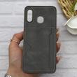 قاب گوشی Galaxy A20 - A30 سامسونگ چرمی دوخت جاکارتی دار کربنی Slim Wallet Case خاکستری کد 164368