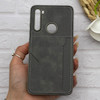قاب گوشی Redmi Note 8 - Redmi Note 8 2021 شیائومی چرمی دوخت جاکارتی دار کربنی Slim Wallet Case خاکستری کد 164376