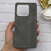 قاب گوشی Redmi Note 14 4G شیائومی چرمی دوخت جاکارتی دار کربنی Slim Wallet Case خاکستری کد 164397