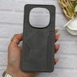 قاب گوشی Redmi Note 14 Pro 4G شیائومی چرمی دوخت جاکارتی دار کربنی Slim Wallet Case خاکستری کد 164400