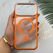 قاب گوشی iPhone 17 Pro Max آیفون اورجینال لاکچری فول طلقی مگ سیف دار Q Series لنز فلزی نارنجی کد 163896