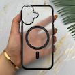 قاب گوشی iPhone 16 آیفون اورجینال لاکچری فول طلقی مگ سیف دار Q Series لنز فلزی مشکی کد 163906