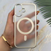 قاب گوشی iPhone 16 آیفون اورجینال لاکچری فول طلقی مگ سیف دار Q Series لنز فلزی نقره ای کد 163909