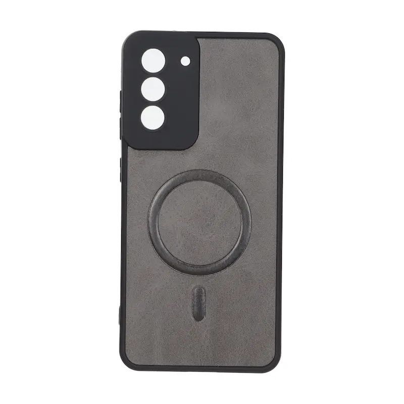 قاب گوشی Galaxy S21 FE سامسونگ چرمی MP TPU طرح مگ سیف محافظ لنزدار خاکستری کد 164524