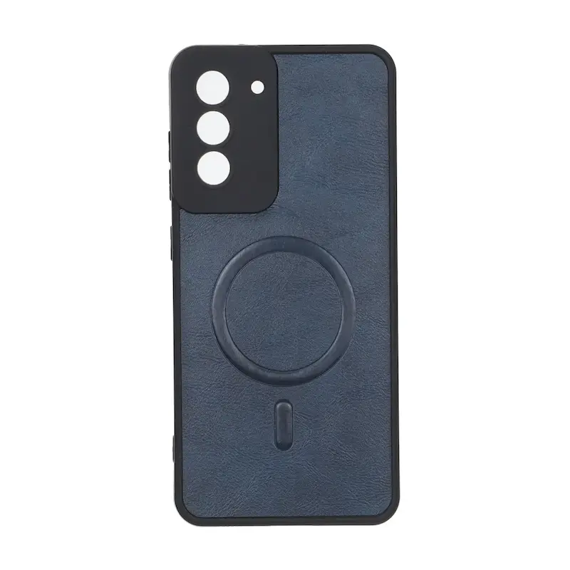 قاب گوشی Galaxy S21 FE سامسونگ چرمی MP TPU طرح مگ سیف محافظ لنزدار سرمه ای کد 164525
