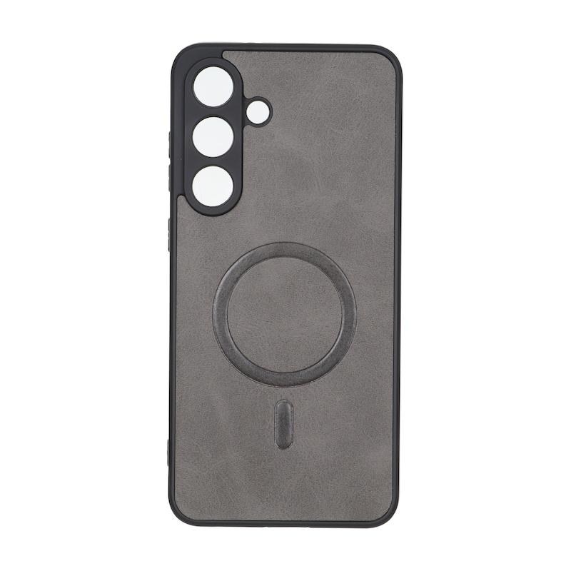 قاب گوشی Galaxy S25 FE سامسونگ چرمی MP TPU طرح مگ سیف محافظ لنزدار خاکستری کد 164531