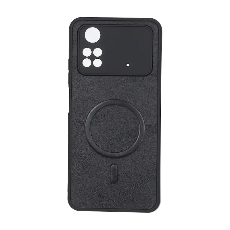 قاب گوشی Poco M4 Pro 4G شیائومی چرمی MP TPU طرح مگ سیف محافظ لنزدار مشکی کد 164550