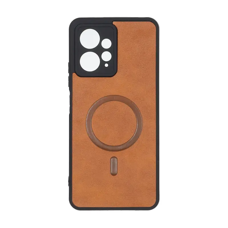 قاب گوشی Redmi Note 12 4G شیائومی چرمی MP TPU طرح مگ سیف محافظ لنزدار قهوه ای کد 164582
