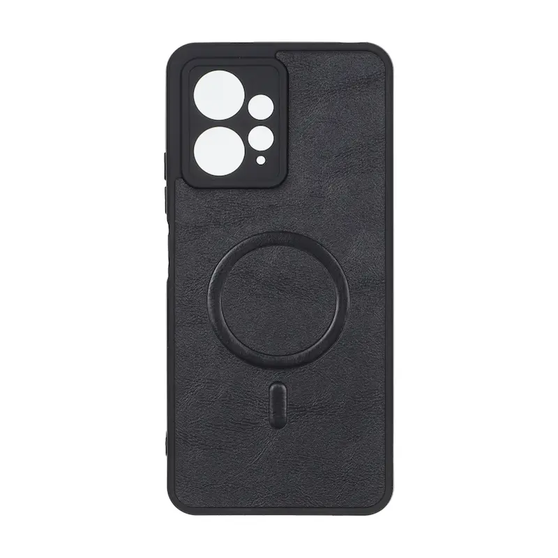 قاب گوشی Redmi Note 12 4G شیائومی چرمی MP TPU طرح مگ سیف محافظ لنزدار مشکی کد 164584