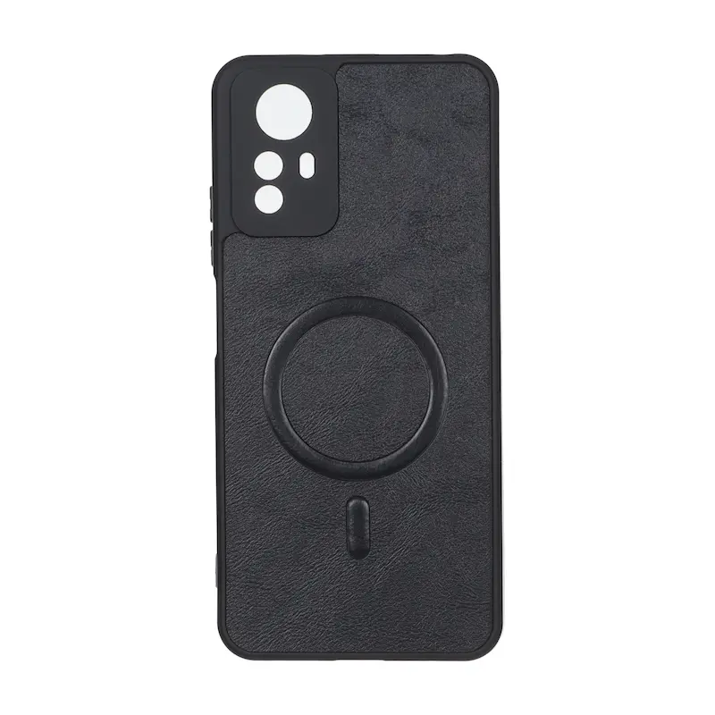 قاب گوشی Redmi Note 12S شیائومی چرمی MP TPU طرح مگ سیف محافظ لنزدار مشکی کد 164585