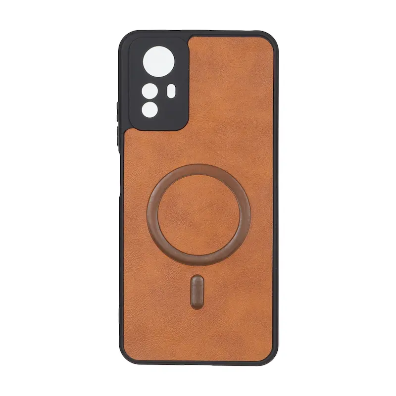 قاب گوشی Redmi Note 12S شیائومی چرمی MP TPU طرح مگ سیف محافظ لنزدار قهوه ای کد 164588