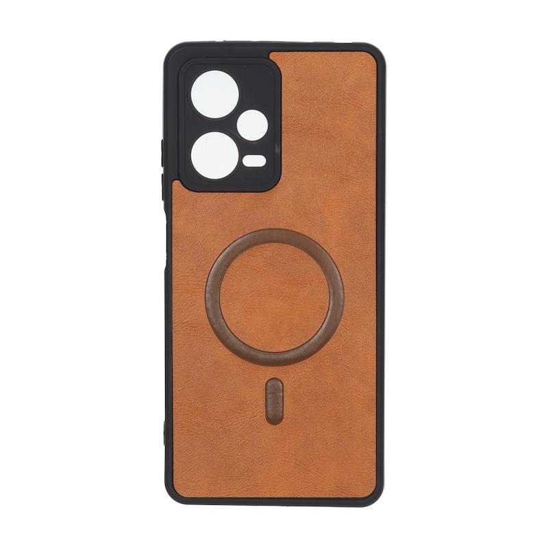 قاب گوشی Redmi Note 12 Pro 5G شیائومی چرمی MP TPU طرح مگ سیف محافظ لنزدار قهوه ای کد 164589