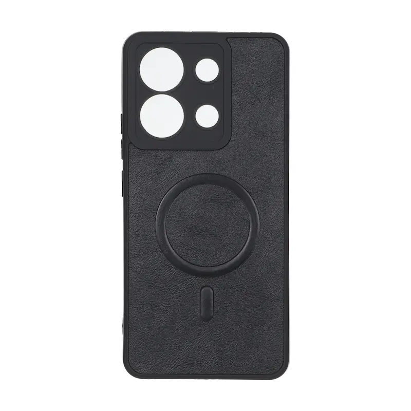 قاب گوشی Redmi Note 13 4G شیائومی چرمی MP TPU طرح مگ سیف محافظ لنزدار مشکی کد 164594