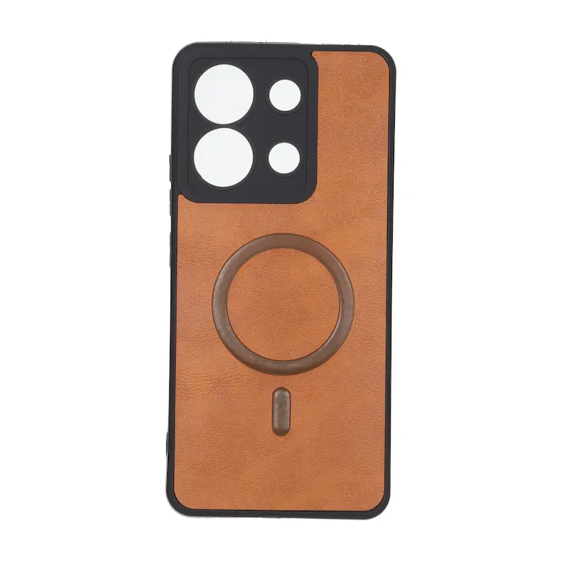 قاب گوشی Redmi Note 13 4G شیائومی چرمی MP TPU طرح مگ سیف محافظ لنزدار قهوه ای کد 164596