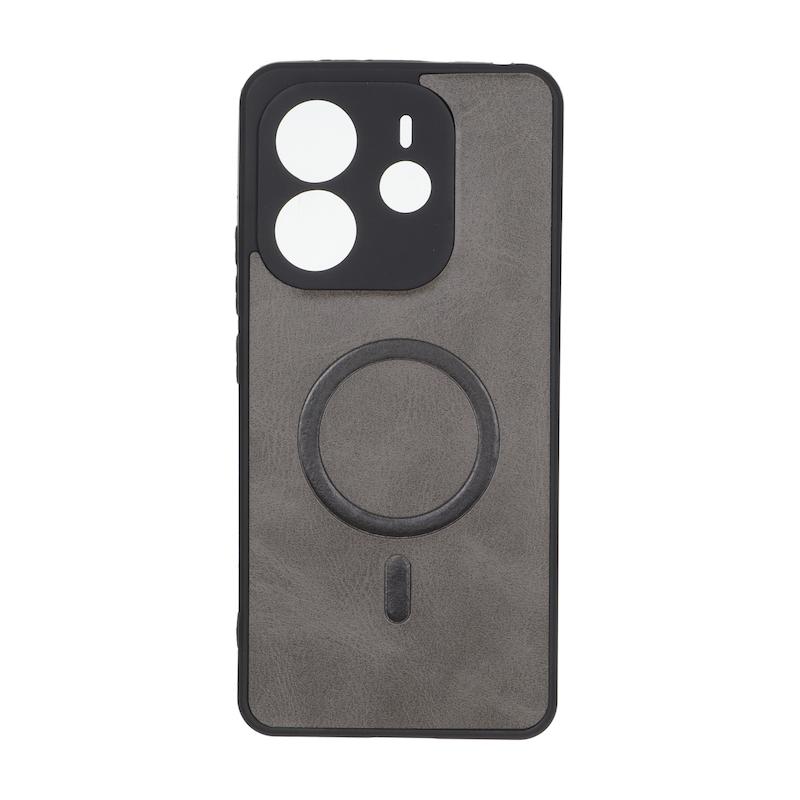 قاب گوشی Redmi Note 14 4G شیائومی چرمی MP TPU طرح مگ سیف محافظ لنزدار خاکستری کد 164599