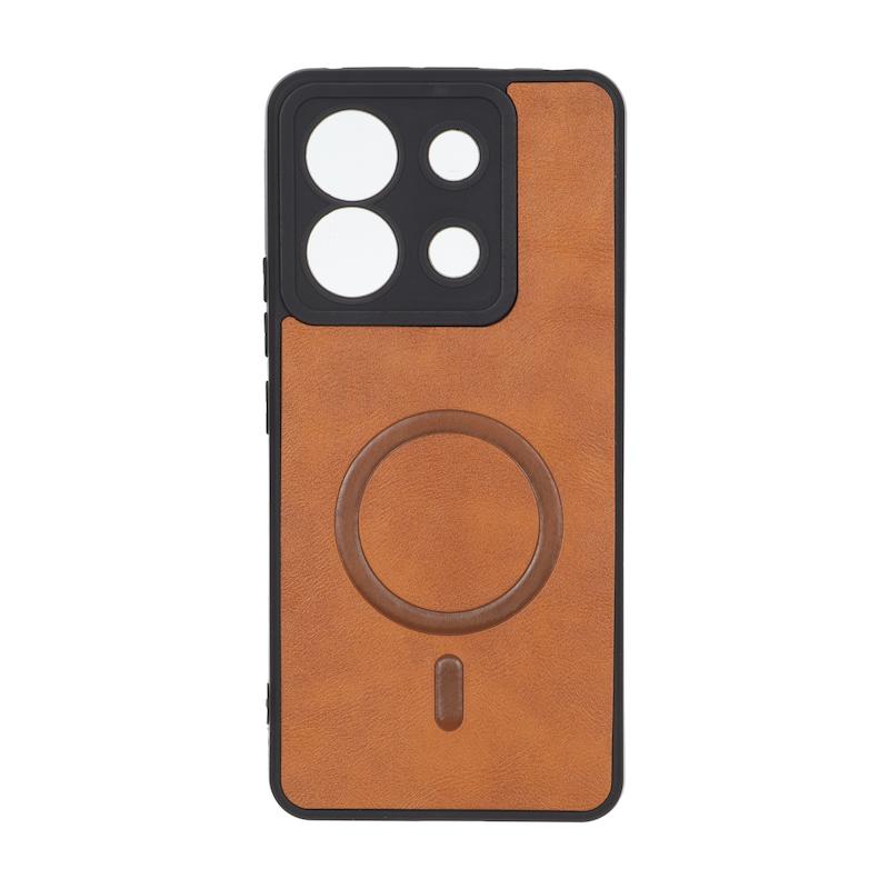 قاب گوشی Redmi Note 13 Pro 5G - Poco X6 شیائومی چرمی MP TPU طرح مگ سیف محافظ لنزدار قهوه ای کد 164606