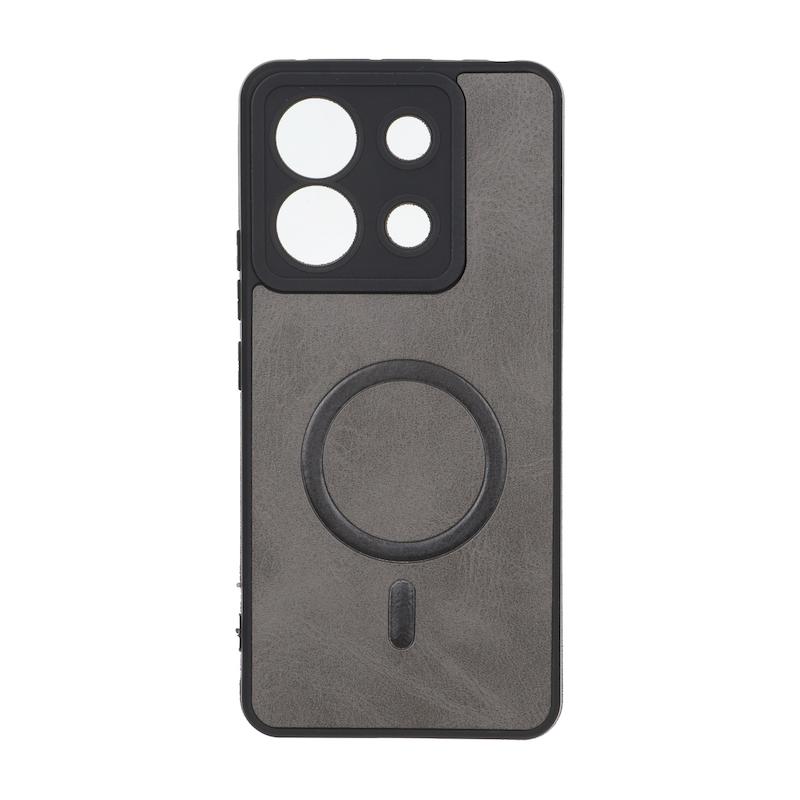 قاب گوشی Redmi Note 13 Pro 5G - Poco X6 شیائومی چرمی MP TPU طرح مگ سیف محافظ لنزدار خاکستری کد 164607