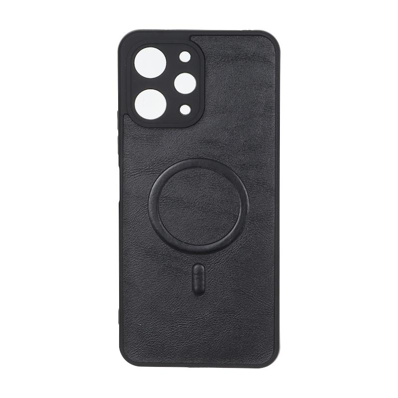 قاب گوشی Redmi 12 - Poco M6 Pro 5G شیائومی چرمی MP TPU طرح مگ سیف محافظ لنزدار مشکی کد 164617